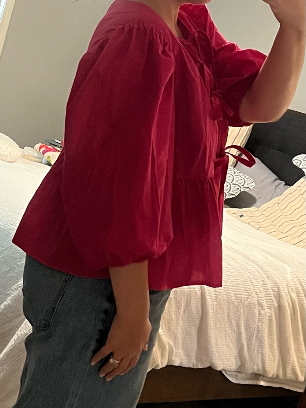 Amazon Bright Fuchsia Tie-Front Peplum Blouse - Picture 3 of 3